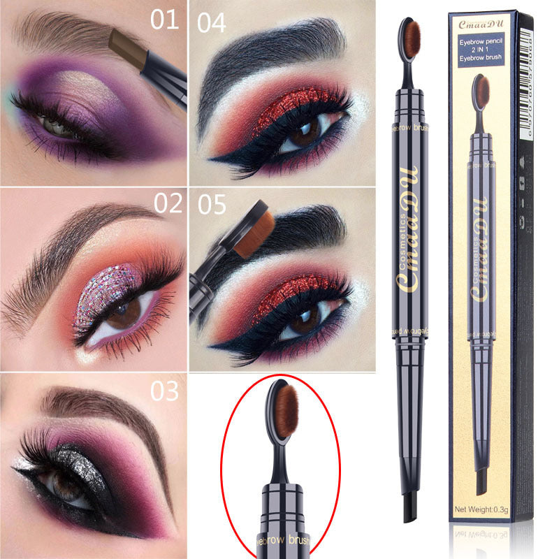 Toothbrush head double eyebrow pencil