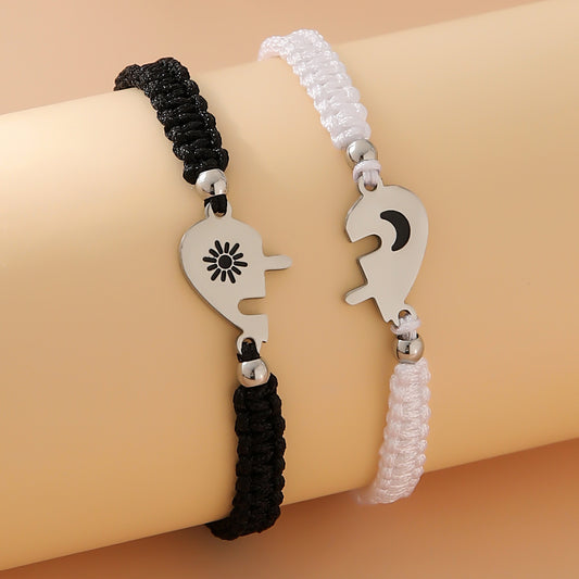 Puzzle réglable tissé à la main Love Sun Moon Couple Bracelets