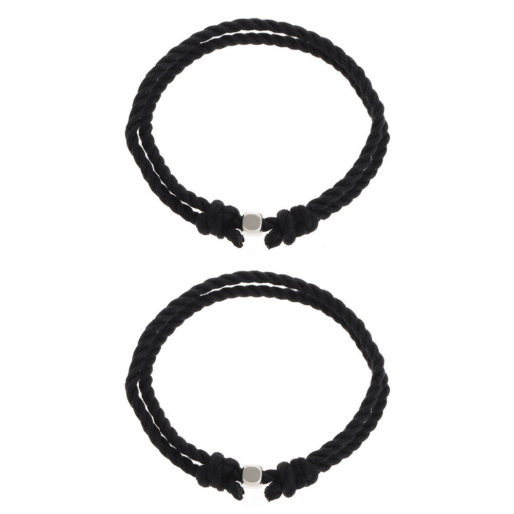 Hand-holding Hand-knitted Rope Men And Women Wish Stone Love Magnet Black And White Lovers Bracelet Pair