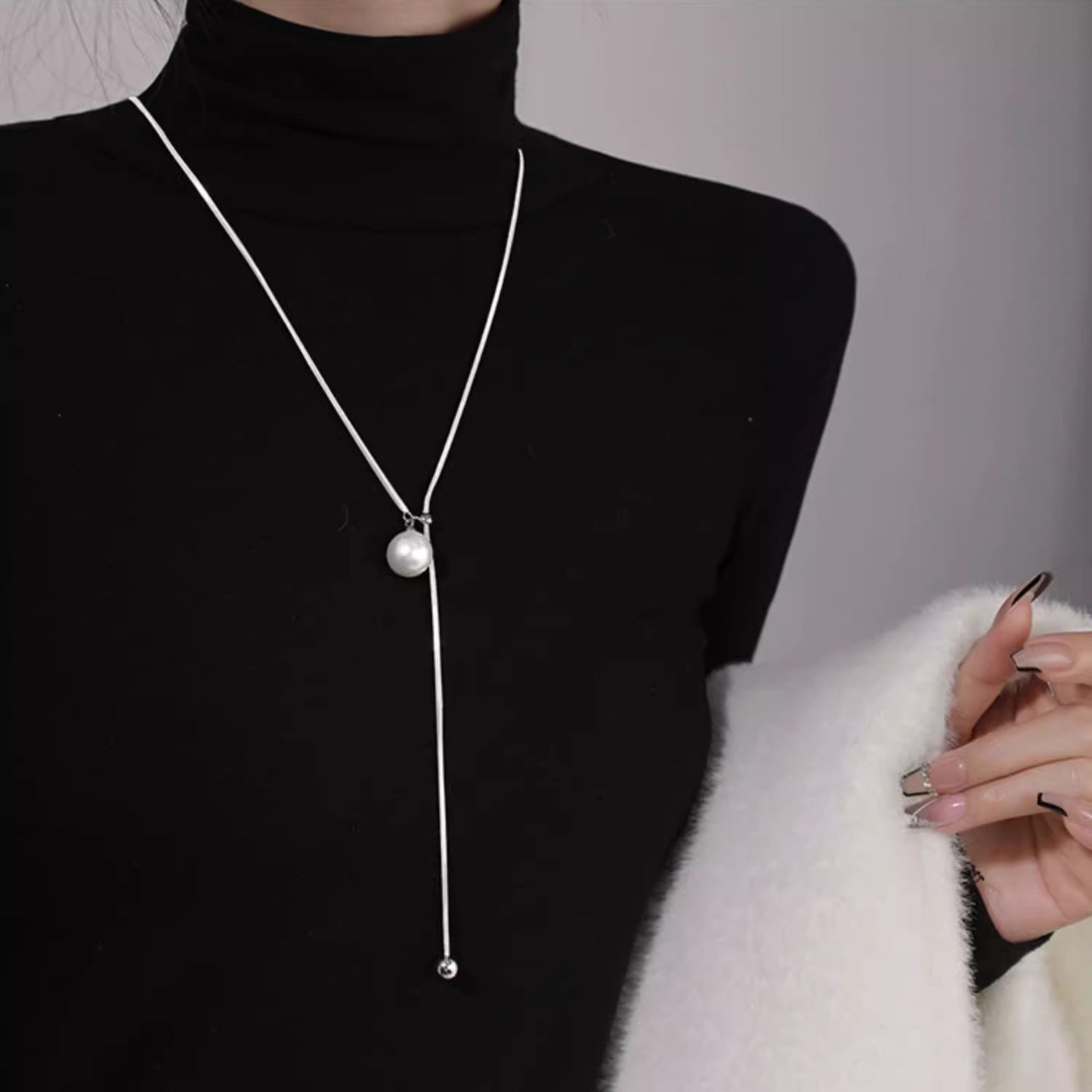 Boule ronde Ins anneau long collier de personnalité mode tempérament chaîne chandail automne hiver bijoux pour femmes