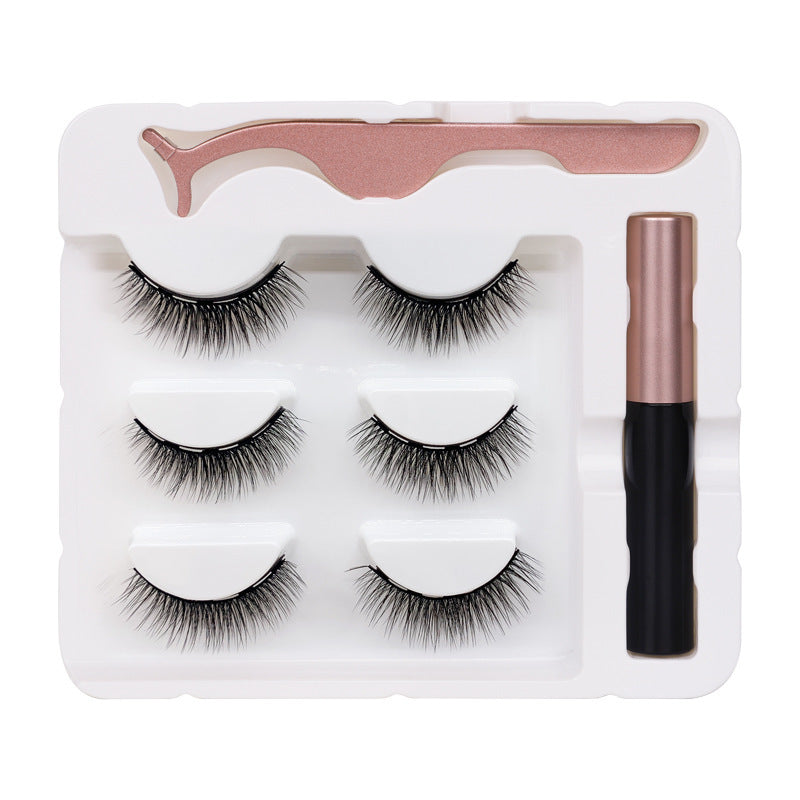 Three Pairs Of 3d Magnetic False Eyelashes In Thread Liquid Sleeve Box