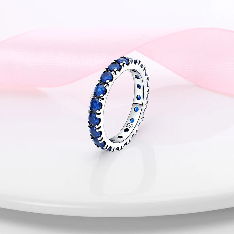 New Hot Sale 925 Sterling Silver Rings For Women Blue Zircon Sparkle Crown Ring Making Jewelry Gift Party Engagement