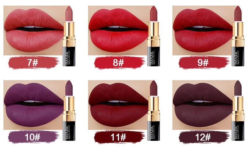 IMAGIC 12-Color Lipstick Matte Waterproof Velvet Pigment Nude Rouge Waterproof Long Lasting Lip Profissional Cosmetics Beauty