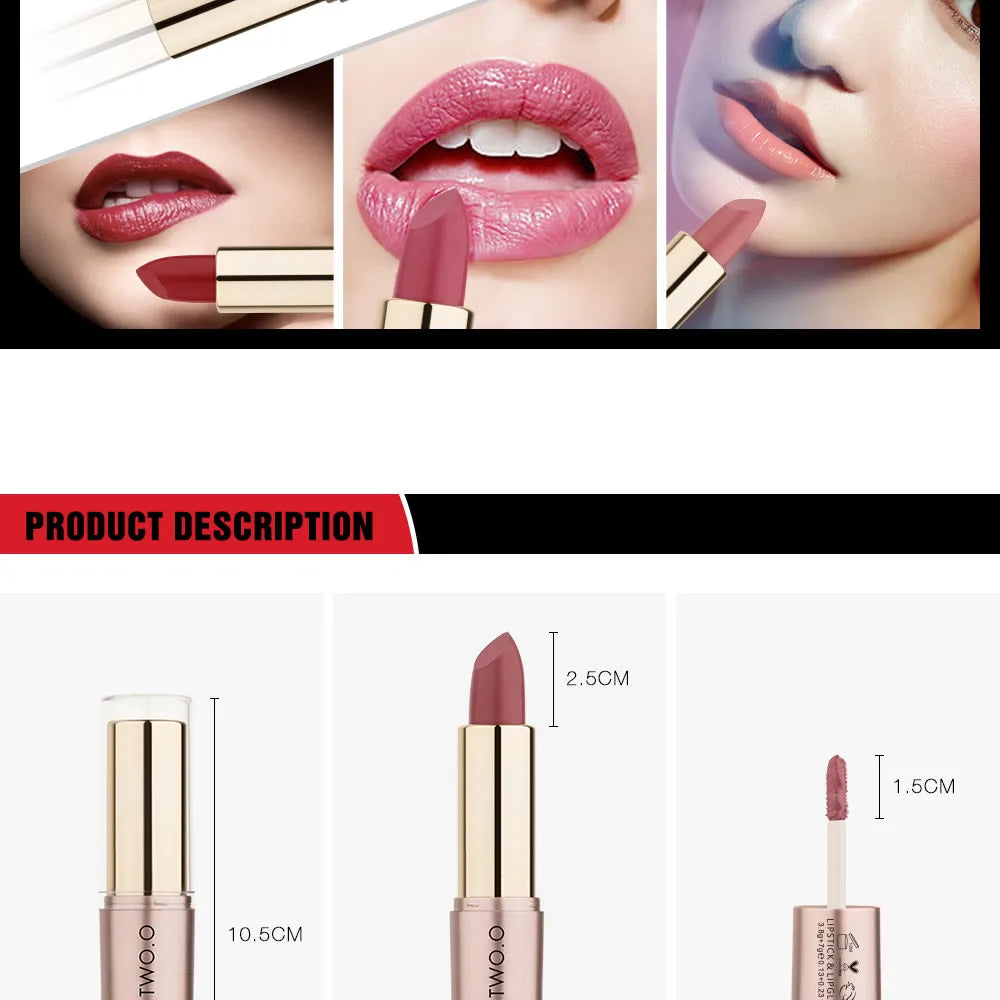 O.TWO.O 2 in 1 Matte Lipstick Lip Gloss Cosmetics Waterproof Pintalabios Batom Mate Lips Makeup Rouge 12 Colors Lip Stick