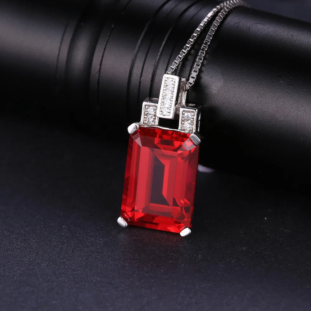 JewelryPalace 9ct Created Red Ruby 925 Sterling Silver Pendant Necklace for Women Engagement Party Jewelry Fashion Gift No Chain