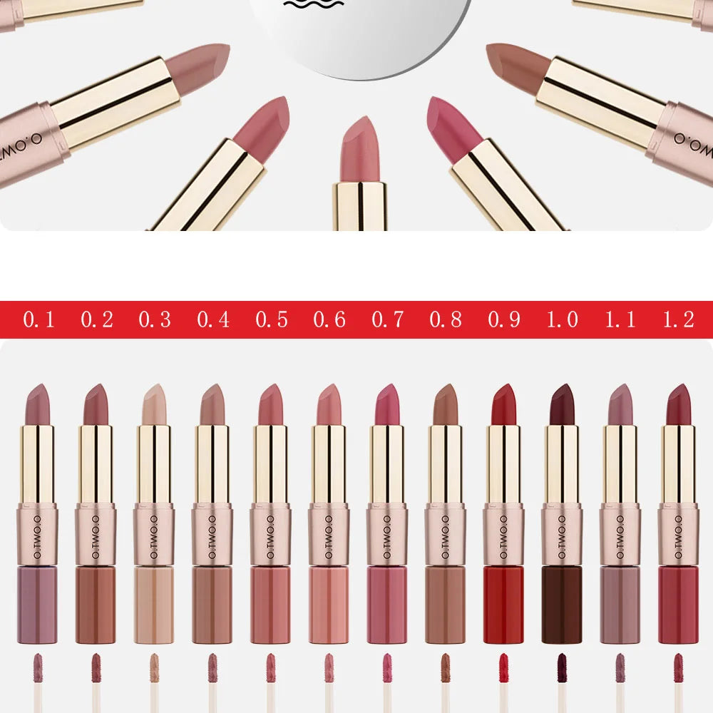 O.TWO.O 2 in 1 Matte Lipstick Lip Gloss Cosmetics Waterproof Pintalabios Batom Mate Lips Makeup Rouge 12 Colors Lip Stick