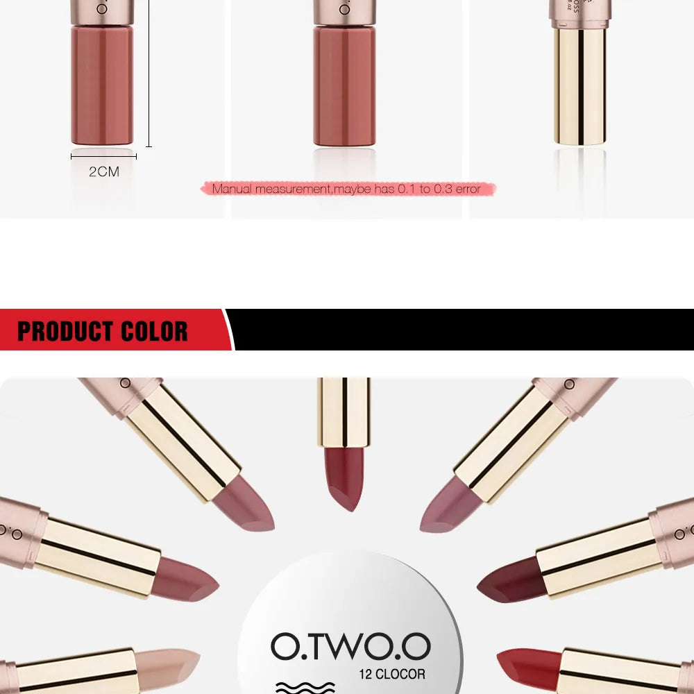 O.TWO.O 2 in 1 Matte Lipstick Lip Gloss Cosmetics Waterproof Pintalabios Batom Mate Lips Makeup Rouge 12 Colors Lip Stick