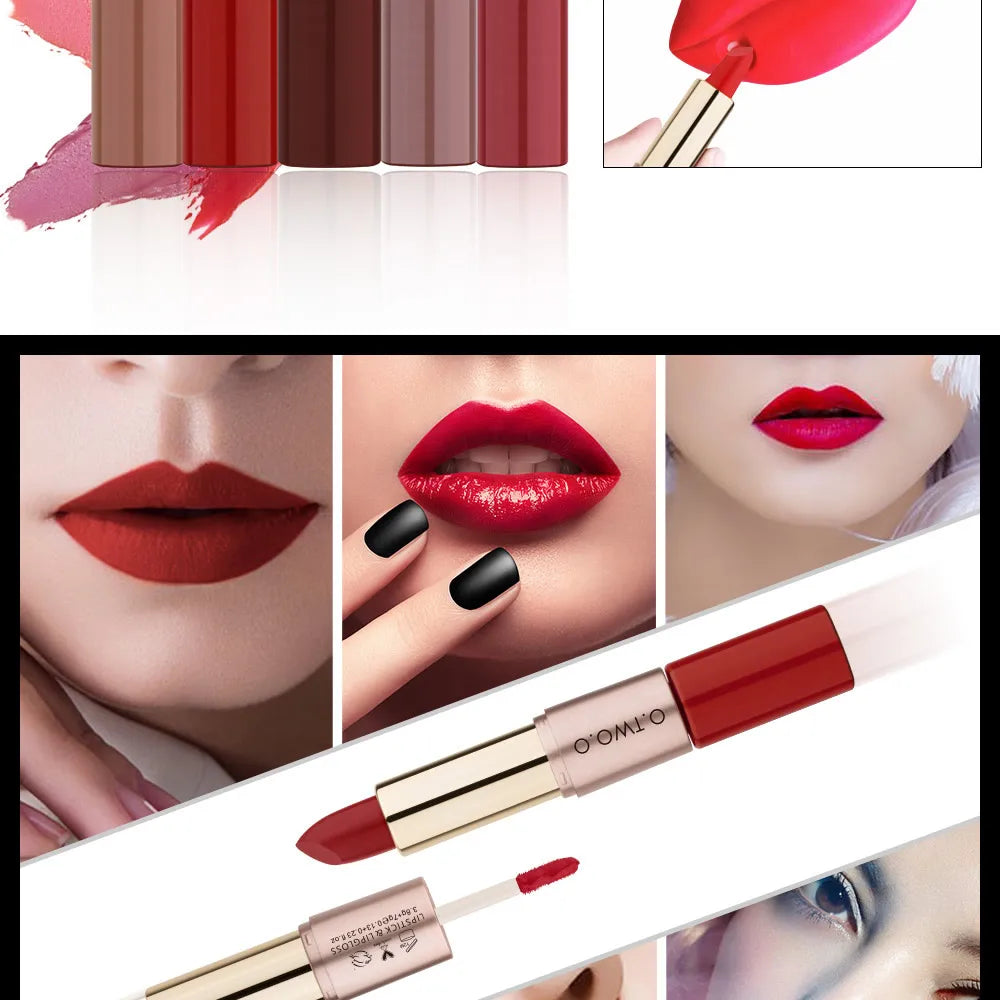 O.TWO.O 2 in 1 Matte Lipstick Lip Gloss Cosmetics Waterproof Pintalabios Batom Mate Lips Makeup Rouge 12 Colors Lip Stick