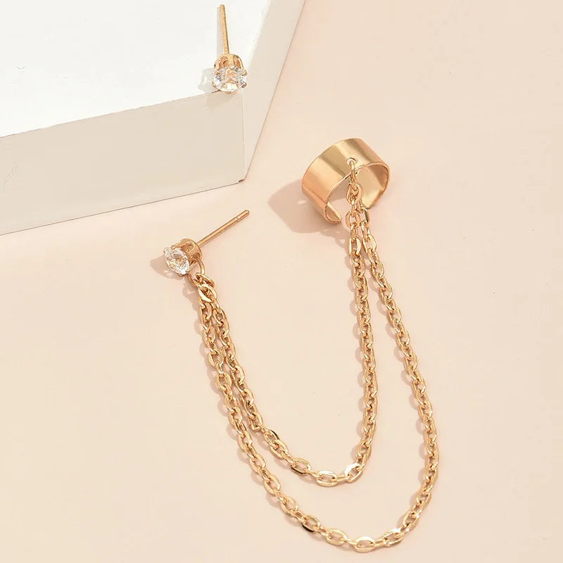 1Pcs New Fashion Bohemian Ear Clip Earring for Teens Women Men Simple Fake Cartilage Long Tassel Chain Ear Cuff Jewelry