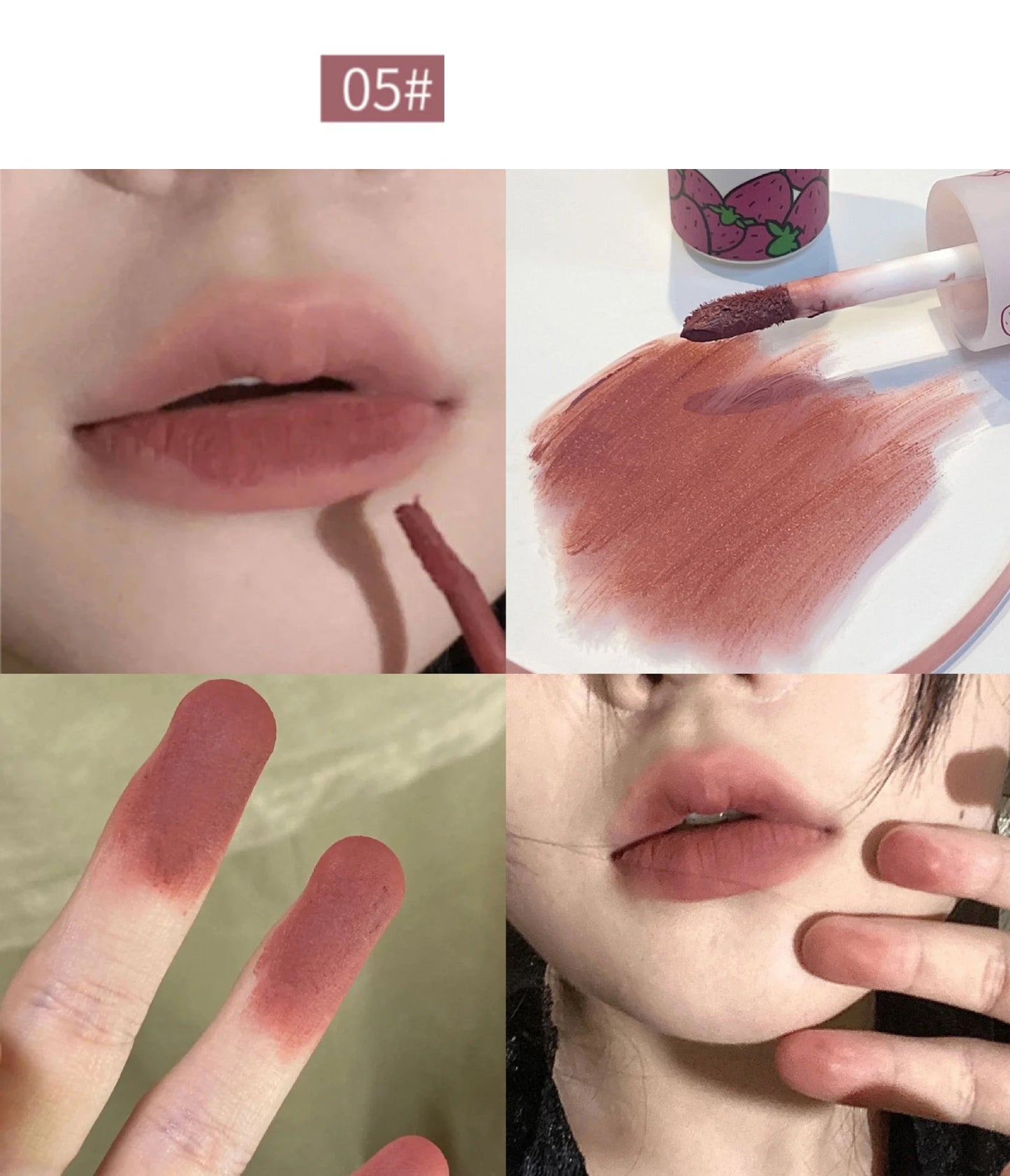 6 Color Brown Pink Lip Glaze Matte Liquid Lipstick Cute Strawberry Waterproof Velvet Nude Red Lip Mud Cheek Rouge Tint Cosmetics