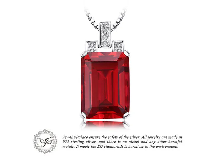 JewelryPalace 9ct Created Red Ruby 925 Sterling Silver Pendant Necklace for Women Engagement Party Jewelry Fashion Gift No Chain