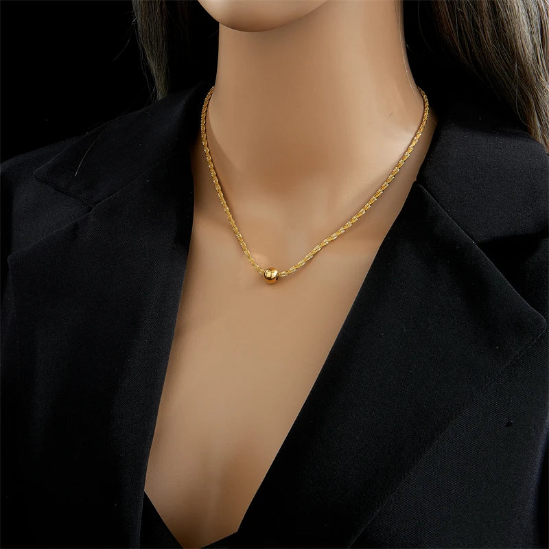 DIEYURO 316L Stainless Steel Bead Pendant Necklace For Women Fashion Gold Color Ladies Clavicle Chain Girls charm Jewelry Gifts