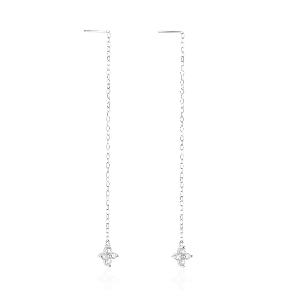 Aide 925 Sterling Silver Long Chain Tassel Drop Earring Line Crystal Long Line Bar Pendant Dangle Earring Jewelry For Women Gift