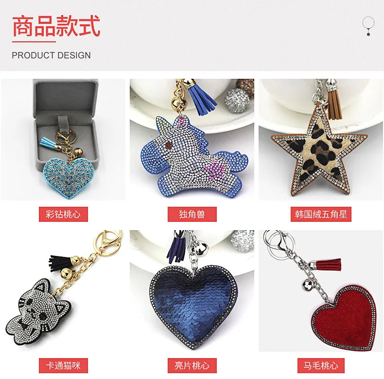 luxury Heart Shape Crystal Keychain Pendant With Metal Keyring for Women's Bags and Car Key Accessories Wholesale Price