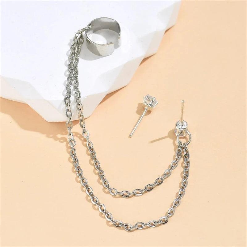 1Pcs New Fashion Bohemian Ear Clip Earring for Teens Women Men Simple Fake Cartilage Long Tassel Chain Ear Cuff Jewelry