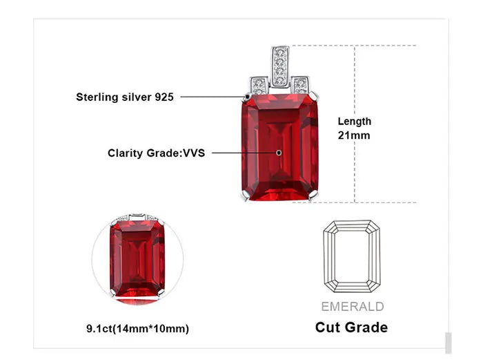 JewelryPalace 9ct Created Red Ruby 925 Sterling Silver Pendant Necklace for Women Engagement Party Jewelry Fashion Gift No Chain