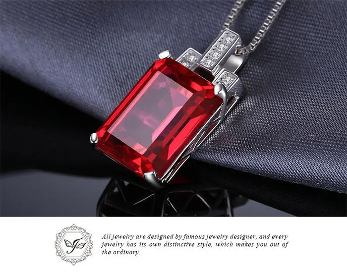 JewelryPalace 9ct Created Red Ruby 925 Sterling Silver Pendant Necklace for Women Engagement Party Jewelry Fashion Gift No Chain