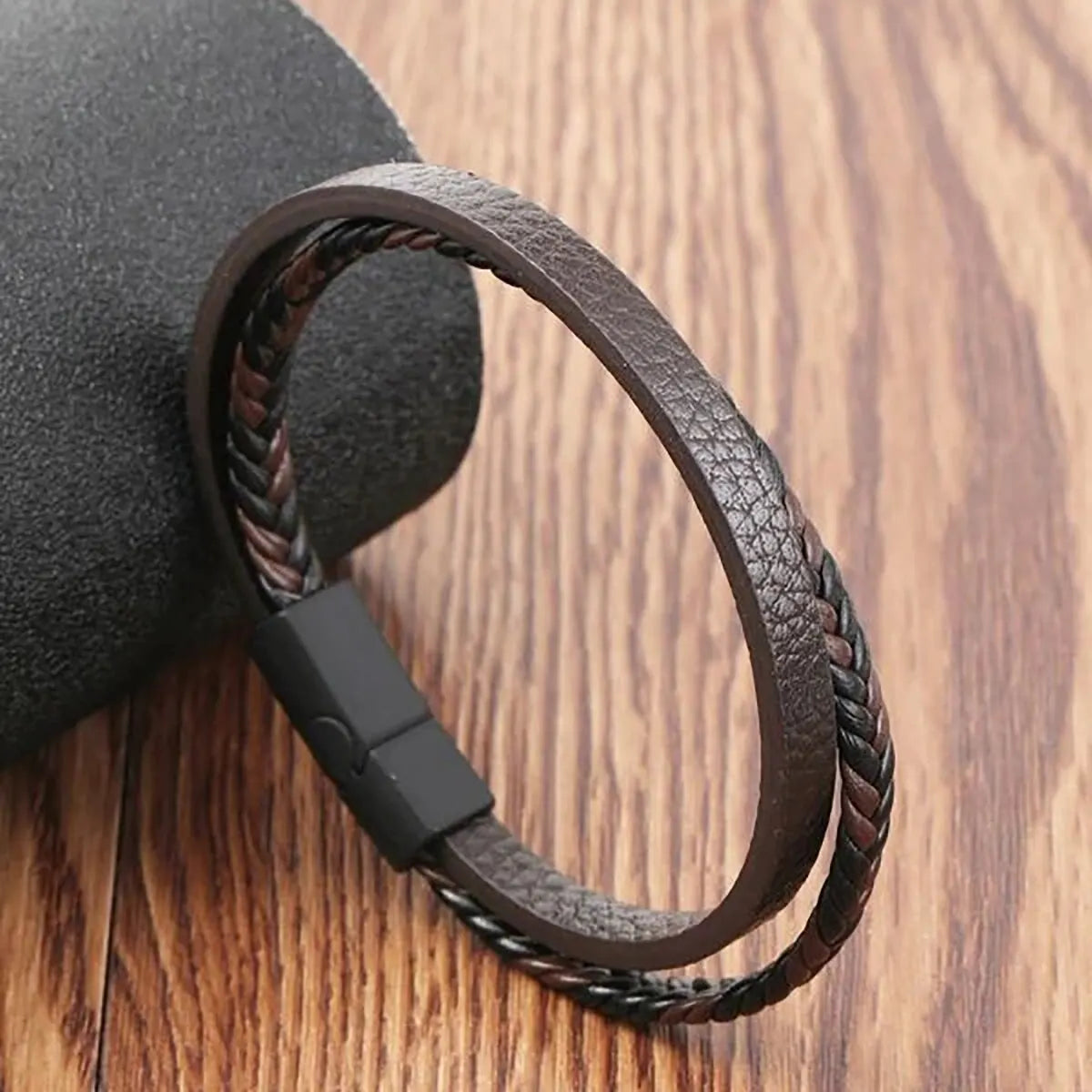 Multi -Style PU Leather Two -Layer Magnetic Bracelet Men's Mature Business Give Men The Best Gift for Men