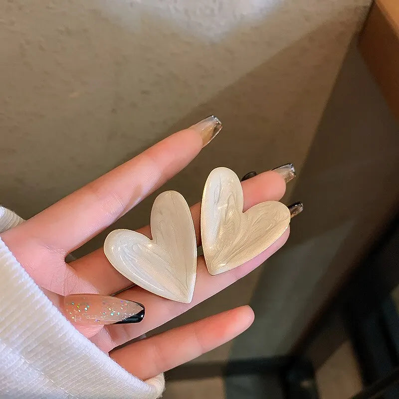 Big Heart Love Earrings For Women Girl Minimalist White Green Color Pattern Graffiti Glaze Stud Earrings Aesthetic Jewelry