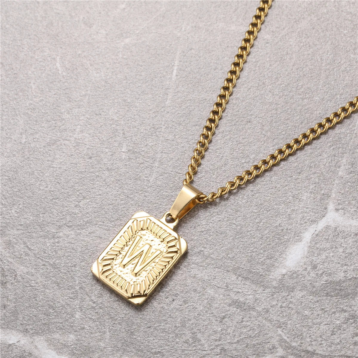 Initial A- Z Letter Pendant Necklace Stainless Steel Capital Letter Yellow Gold Plated Men Women Jewelry With Chain