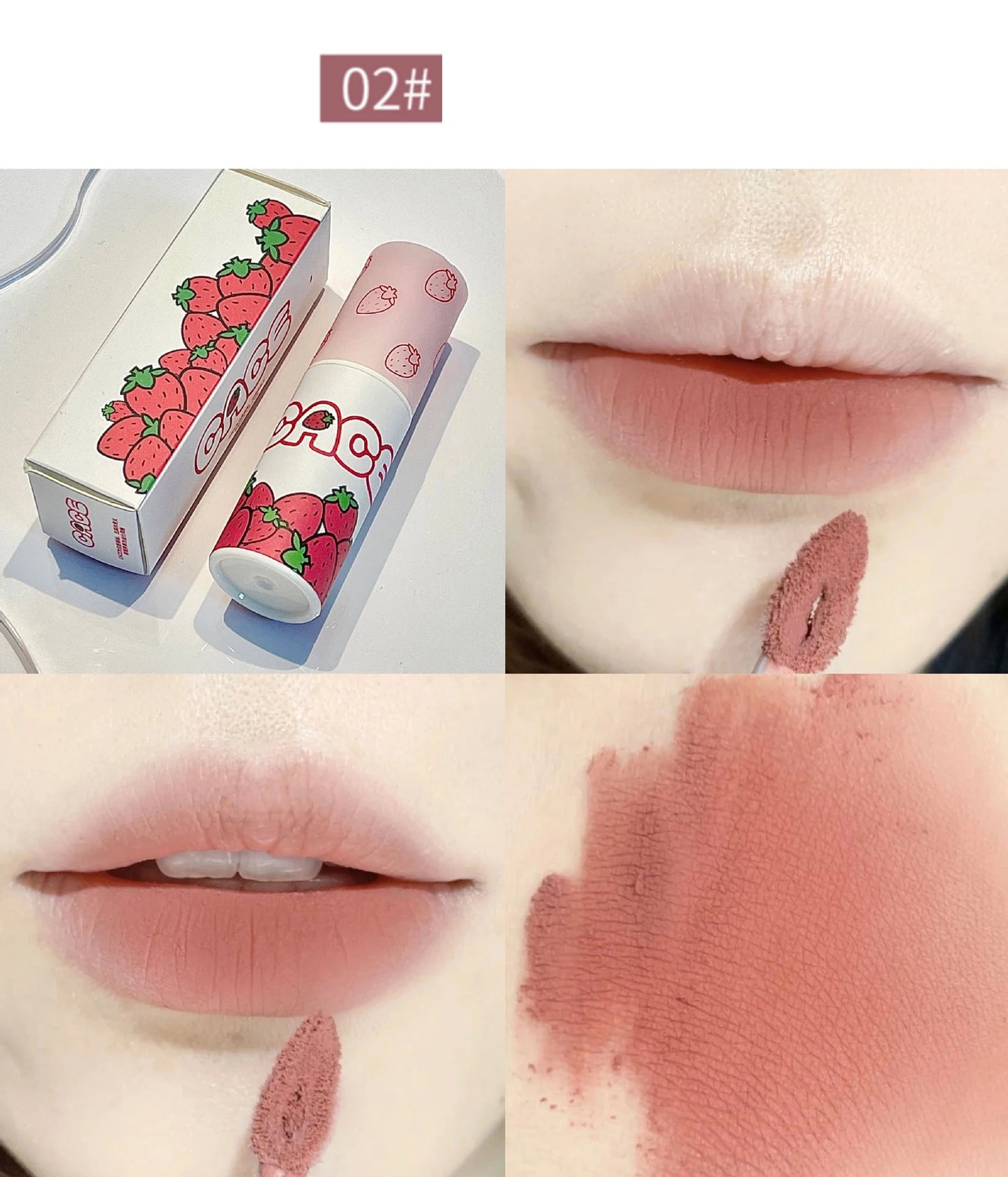 6 Color Brown Pink Lip Glaze Matte Liquid Lipstick Cute Strawberry Waterproof Velvet Nude Red Lip Mud Cheek Rouge Tint Cosmetics