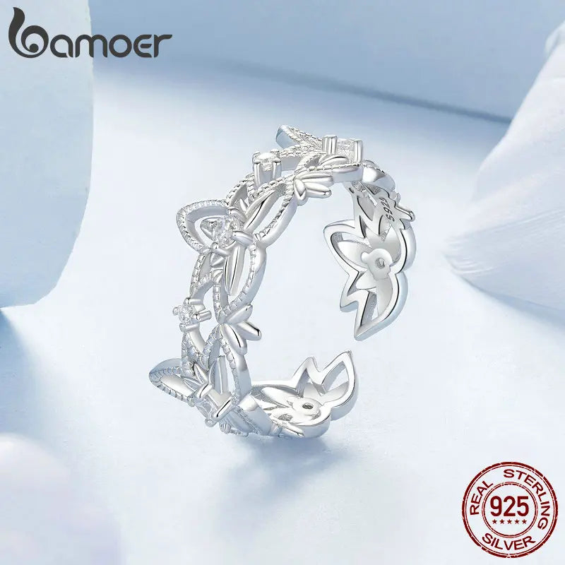 BAMOER Authentic 925 Sterling Silver Dazzling CZ Lotus Flower Rings for Women Wedding Jewelry Mother Gift BSR602