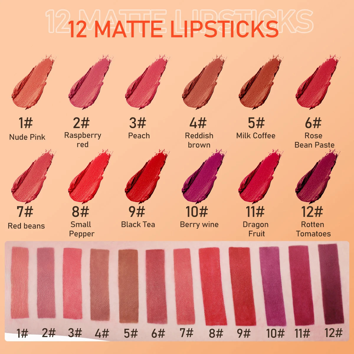 IMAGIC 12-Color Lipstick Matte Waterproof Velvet Pigment Nude Rouge Waterproof Long Lasting Lip Profissional Cosmetics Beauty