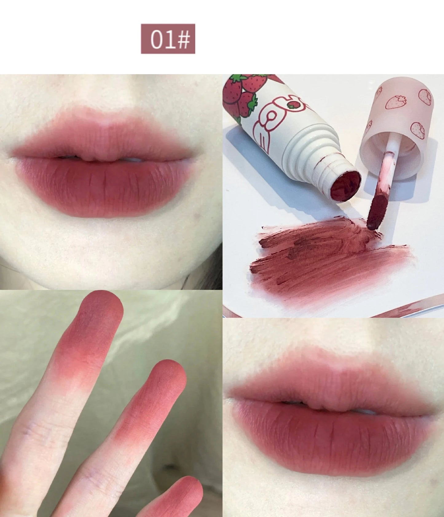 6 Color Brown Pink Lip Glaze Matte Liquid Lipstick Cute Strawberry Waterproof Velvet Nude Red Lip Mud Cheek Rouge Tint Cosmetics