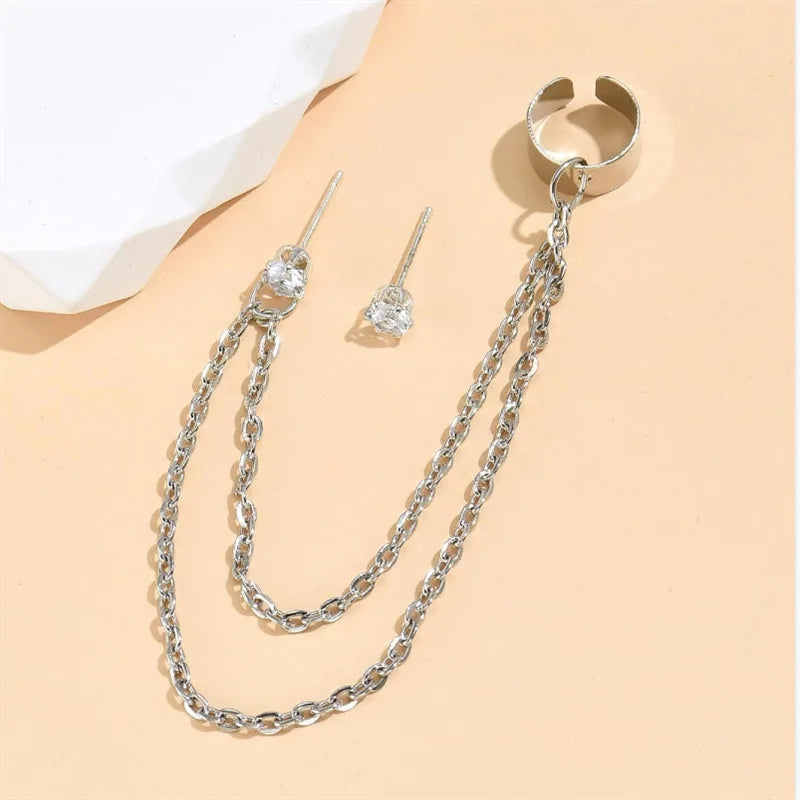 1Pcs New Fashion Bohemian Ear Clip Earring for Teens Women Men Simple Fake Cartilage Long Tassel Chain Ear Cuff Jewelry