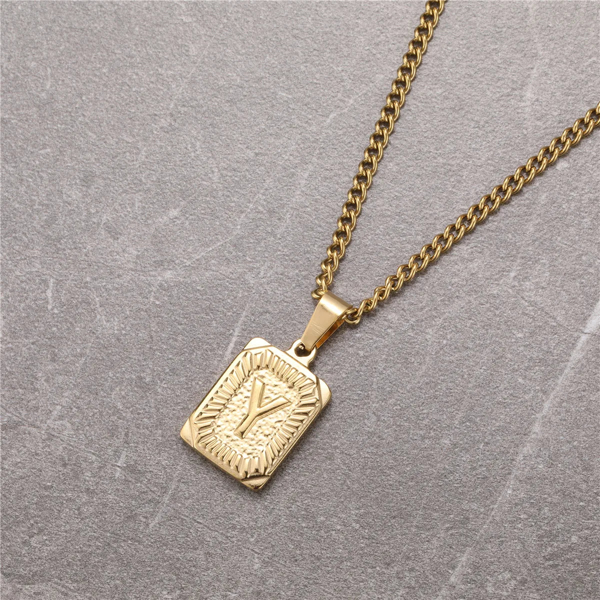 Initial A- Z Letter Pendant Necklace Stainless Steel Capital Letter Yellow Gold Plated Men Women Jewelry With Chain