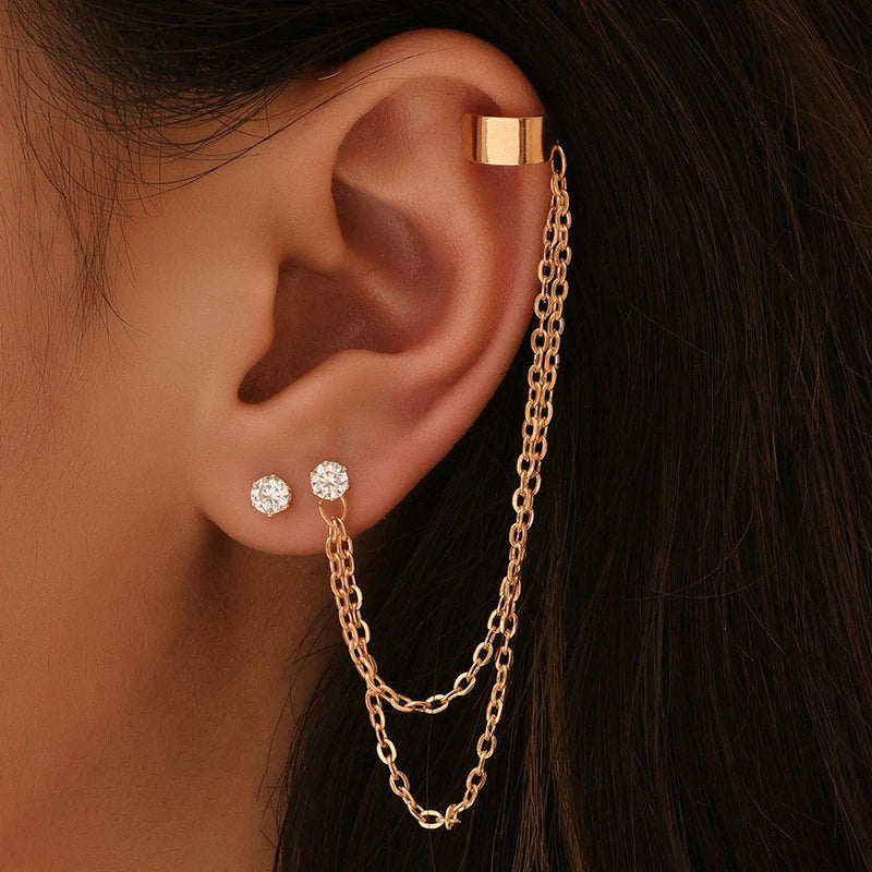 1Pcs New Fashion Bohemian Ear Clip Earring for Teens Women Men Simple Fake Cartilage Long Tassel Chain Ear Cuff Jewelry