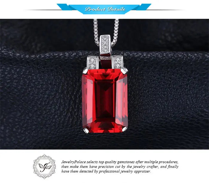 JewelryPalace 9ct Created Red Ruby 925 Sterling Silver Pendant Necklace for Women Engagement Party Jewelry Fashion Gift No Chain