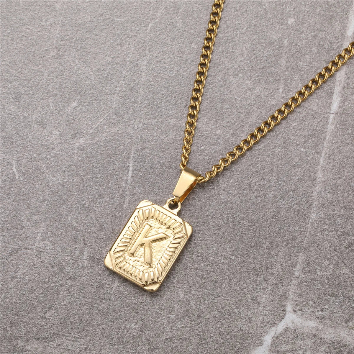 Initial A- Z Letter Pendant Necklace Stainless Steel Capital Letter Yellow Gold Plated Men Women Jewelry With Chain