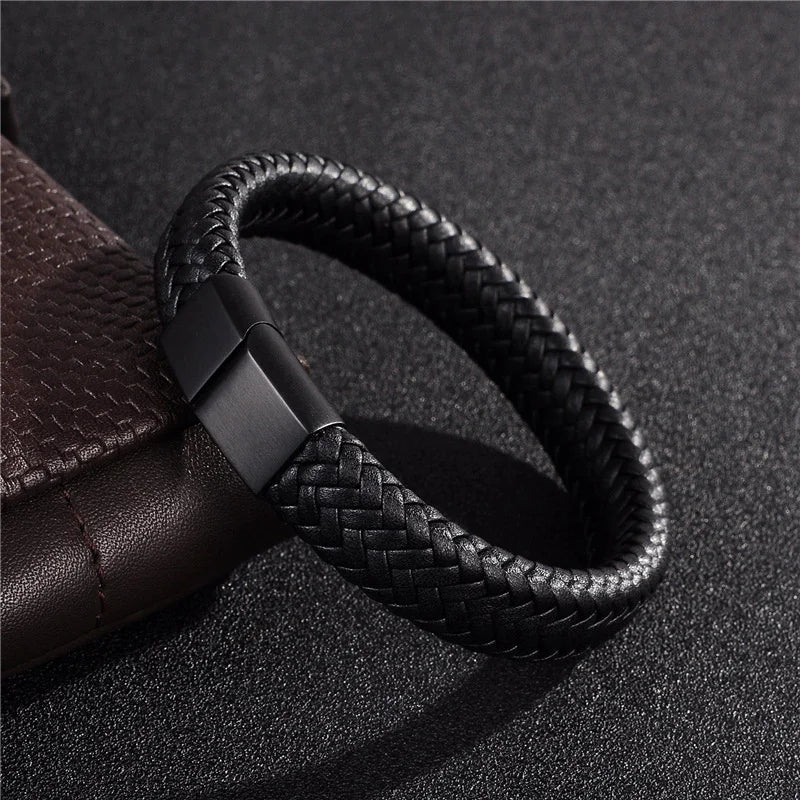 Europe and America Retro Men's Leather Open Bangle, Simple Multi-Size Woven Leather Hand Rope, Outdoor Sports Gift