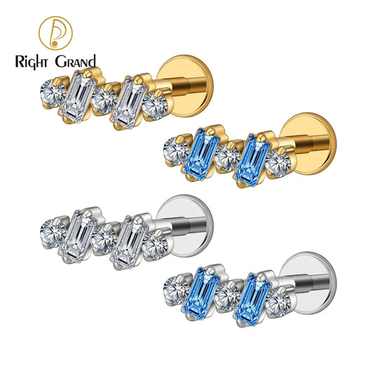 Right Grand ASTM F136 Titanium 16G Baguette CZ Climber Stud Earring Cluster Cartilage Helix Labret Stud Piercing Body Jewelry