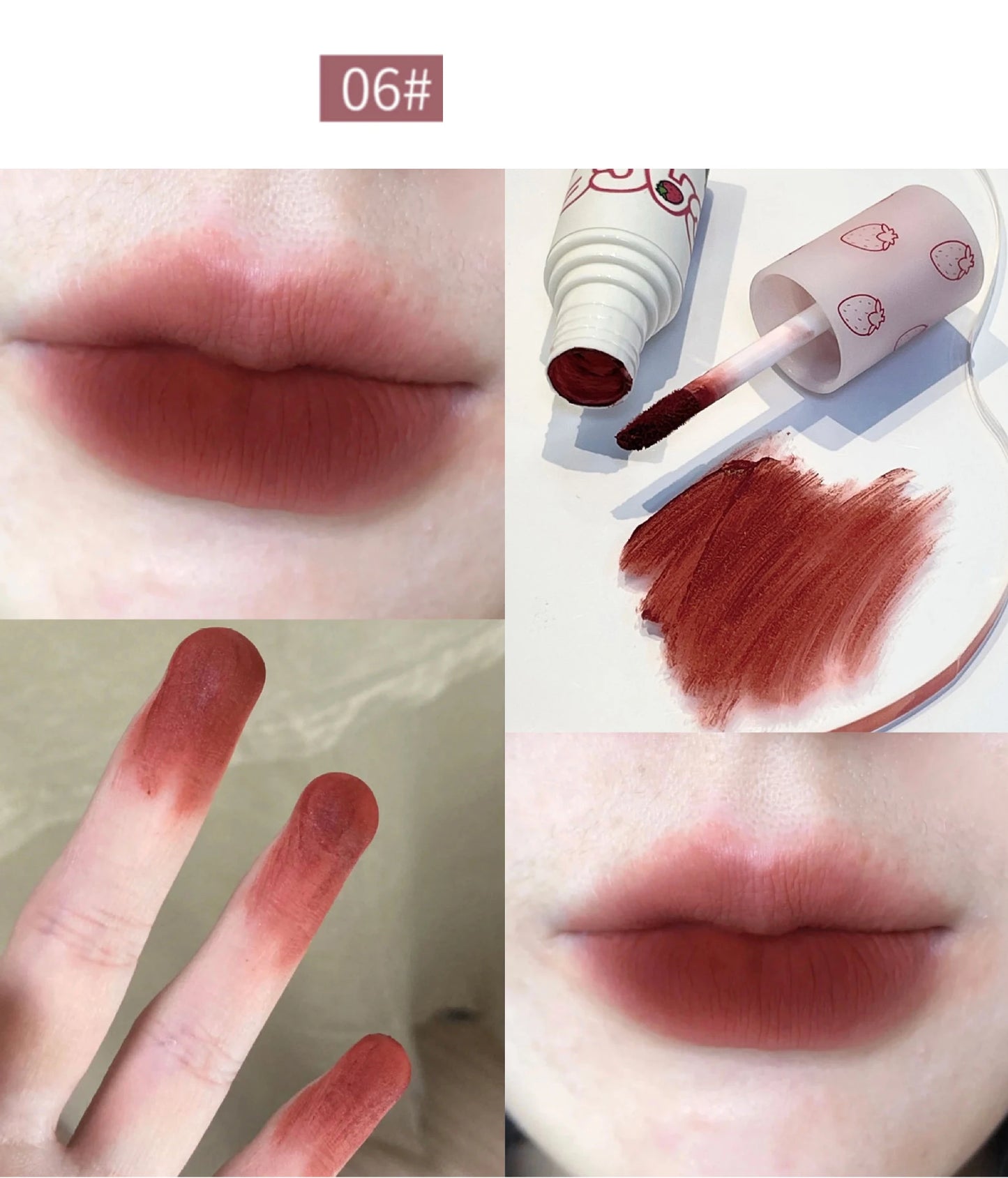 6 Color Brown Pink Lip Glaze Matte Liquid Lipstick Cute Strawberry Waterproof Velvet Nude Red Lip Mud Cheek Rouge Tint Cosmetics