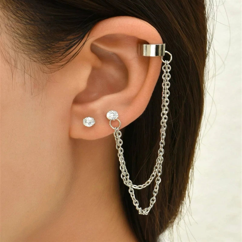 1Pcs New Fashion Bohemian Ear Clip Earring for Teens Women Men Simple Fake Cartilage Long Tassel Chain Ear Cuff Jewelry