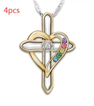 Croix amour coloré Imitatio pierre précieuse pendentif en alliage clavicule chaîne