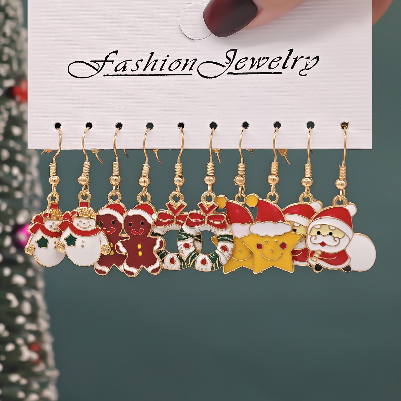 Christmas Girl Personality Creative Alloy Snowman Santa Claus Gift Enamel Earrings