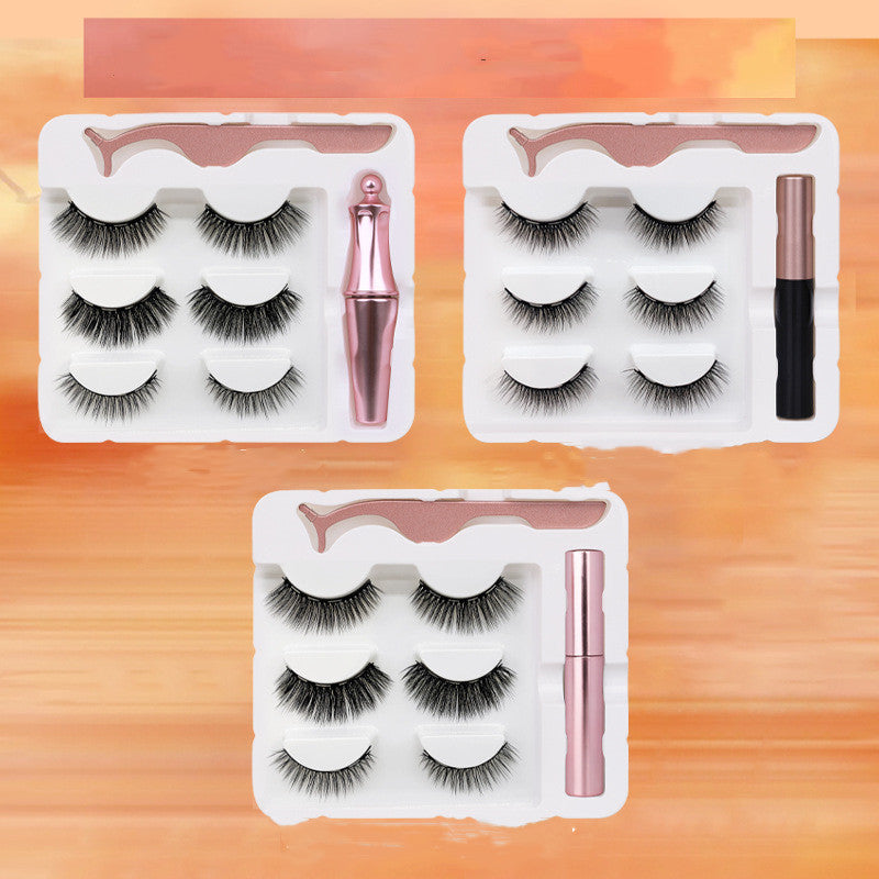 Three Pairs Of 3d Magnetic False Eyelashes In Thread Liquid Sleeve Box