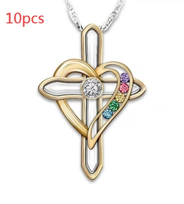 Croix amour coloré Imitatio pierre précieuse pendentif en alliage clavicule chaîne