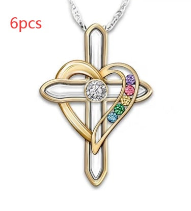 Croix amour coloré Imitatio pierre précieuse pendentif en alliage clavicule chaîne